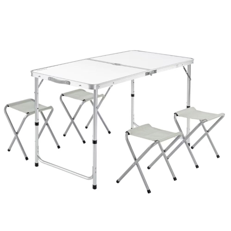 Set masa pliabila reglabila si 4 scaune, tip valiza, gri, 120x60cm
