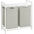 VASAGLE Cos de rufe, 2 compartimente, saci de rufe detasabili, raft, cadru metalic, 2x46L, 73x33x72 cm, alb