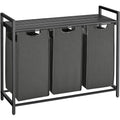 VASAGLE Cos de rufe, 3 compartimente, saci de rufe detasabili, raft, cadru metalic, 3x38L, 93x33x72 cm, negru