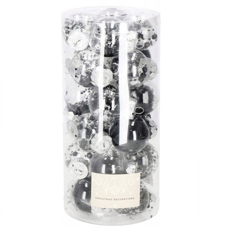 Set globuri de Craciun Inedit, 24 bucati, 5cm, transparente cu interior negru