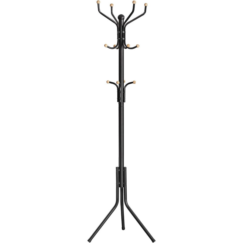 VASAGLE Cuier pentru haine, din otel, tip pom, cu 12 carlige, 182cm, negru