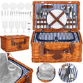 Cos de picnic echipat pentru 4 persoane Deluxe, din rachita, cu vesela si tacamuri, frigorific