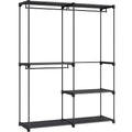 SONGMICS Dulap de haine portabil, cu 3 bare de agatat si rafturi, 138x43x182 cm, negru