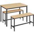 VASAGLE Masa de bar cu 2 banci, design industrial, 110x70x75 cm, stejar natur