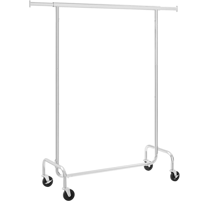 SONGMICS Suport pentru haine cu sina superioara extensibila, pe roti, reglabil pe latime, 45x(110-150)x160cm, inox argintiu