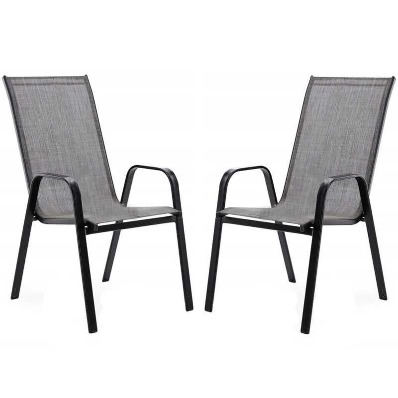 Set 2 scaune de gradina cu cadru metalic, stivuibile, 55x72x96cm, gri