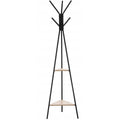 Cuier hol, metalic, 2 rafturi MDF, design minimalist, 180 cm, negru