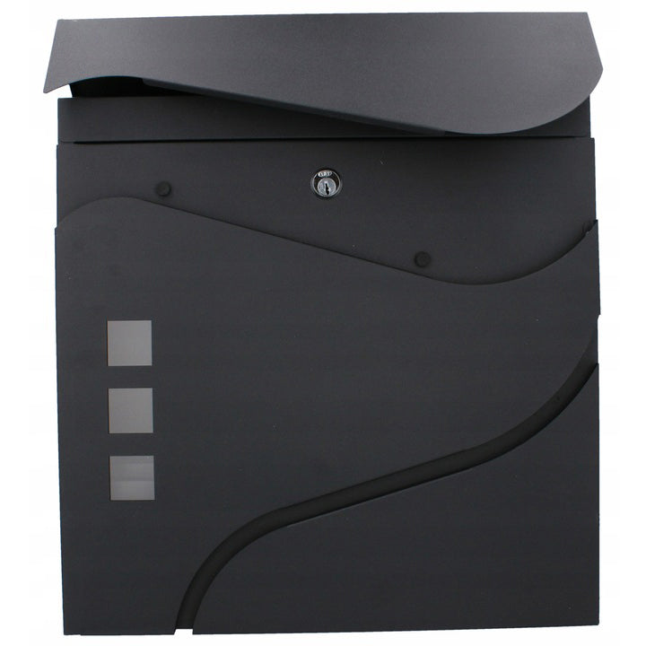 Cutie postala de exterior, pentru gard sau perete, din otel zincat, cu incuietoare, 37x11x37cm, gri inchis