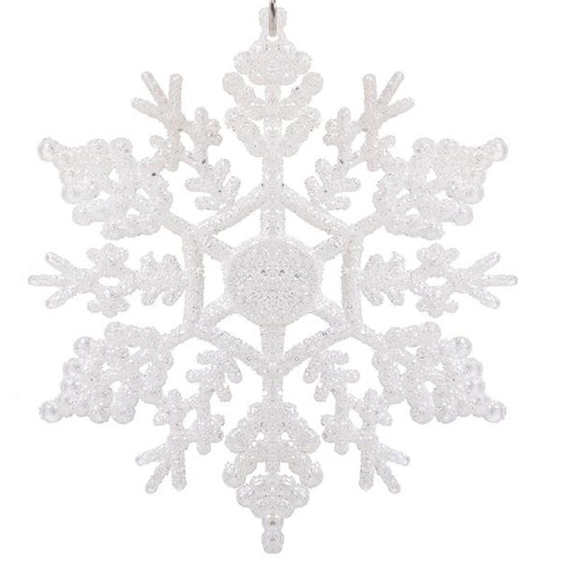 Decoratiune brad fulg de zapada, 13cm, alb cu sclipici