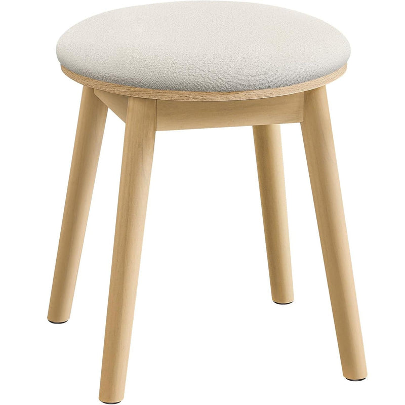 SONGMICS Taburet rotund boho cu picioare din lemn si sezut moale, 37x37x43 cm, alb crem
