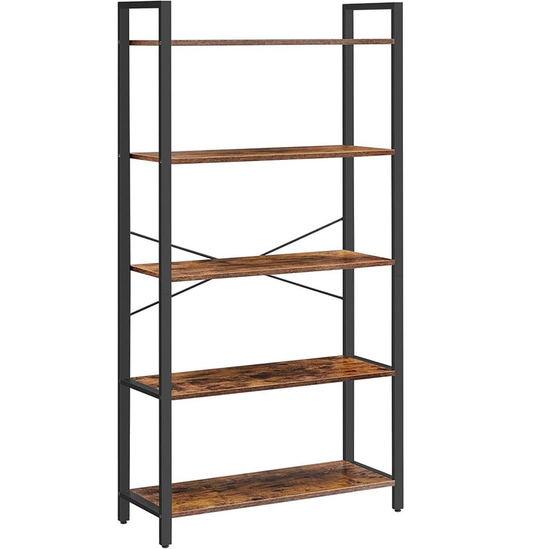 VASAGLE Biblioteca tip scara 80x30x153 cm, 5 rafturi deschise, stil industrial, maro rustic