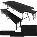 Set masa cu 2 banci pliabile tip valiza pentru gradina, camping sau evenimente, 180x70x74cm, negru