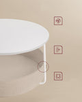 VASAGLE Masuta de cafea rotunda cu cos de stofa, stil modern, 45x75cm, alb cu bej