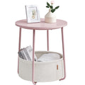 VASAGLE Masuta de cafea rotunda cu cos de stofa, stil modern, 45x50cm, roz cu bej