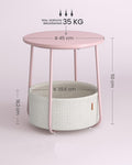 VASAGLE Masuta de cafea rotunda cu cos de stofa, stil modern, 45x50cm, roz cu bej