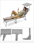 SONGMICS Sezlong pliabil, cu parasolar si tetiera, spatar reglabil in 4 pozitii, maxim 150kg, 193x53x29cm, gri deschis