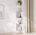 VASAGLE Raft de colt boho, cadru metalic, polite MDF si panouri poliratan, 32x32x156cm, alb
