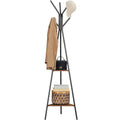 VASAGLE Cuier metalic, cu 2 rafturi MDF, inaltime 179cm, stil industrial, maro rustic si negru