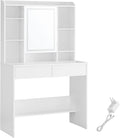 VASAGLE Masa de toaleta cu oglinda, iluminare LED reglabila, 2 sertare, 90x40x145cm, alb