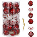 Set globuri de Craciun cu modele de sarbatori, 30 bucati, 7cm, alb rosu