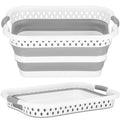 Cos de rufe pliabil tip lighean, cu manere, din plastic si silicon, 53x38x24cm, 24litri, gri