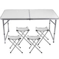 Set masa pliabila reglabila si 4 scaune, tip valiza, gri, 120x60cm