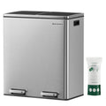 SONGMICS Cos de gunoi din inox cu 2 compartimente colectare selectiva, cu galeti interioare, 2x30litri, argintiu