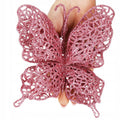 Set 10 ornamente pentru bradul de Craciun, Fluture cu sclipici, 16cm, roz