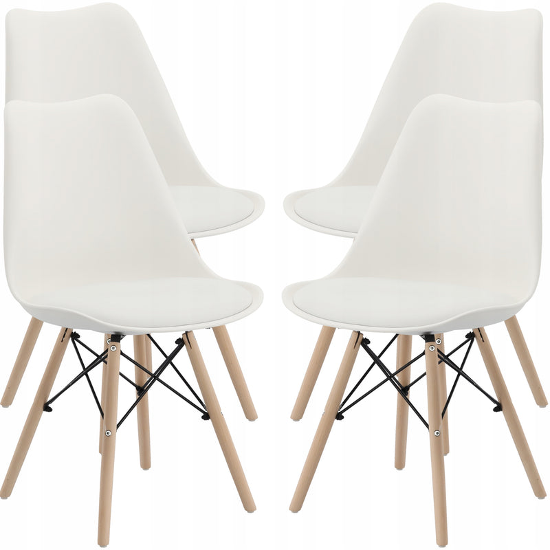 Set 4 scaune de bucatarie, design scandinav modern, sezut cu burete, alb