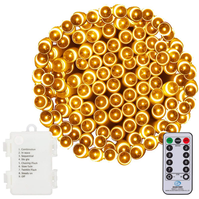 Instalatie lumini de exterior pentru gradina, 9 metri, 120 LED-uri, cu baterii, galben