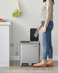 SONGMICS Cos de gunoi din inox cu 2 compartimente colectare selectiva, cu galeti interioare, 2x15litri, argintiu si negru