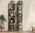 VASAGLE Raft de colt boho, cadru metalic, polite MDF si panouri poliratan, 32x32x156cm, negru