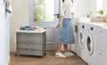 SONGMICS Cos de rufe tesut manual, cu captuseala detasabila lavabila, 3 compartimente, stil ratan, 140 litri, 66x33x60 cm, gri