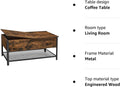 VASAGLE Masuta de cafea cu capac rabatabil, compartiment depozitare ascuns si raft plasa, industrial, 100x55x47cm, maro rustic si negru