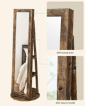 SONGMICS Oglinda de podea cu suport rotativ la 360°, cu spatiu de depozitare, 55x55x161cm, maro rustic