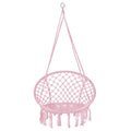 Scaun rotund tip leagan suspendat pentru casa sau gradina SPR42, cu franjuri, 150kg, roz