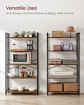 VASAGLE Biblioteca cu 5 etaje din lemn, cadru otel, stil industrial, 30x66x153cm, maro rustic si negru