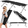 Pat pliant pentru camping, structura metalica, 190x74x42cm, 150kg, negru