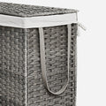 SONGMICS Cos de rufe tesut manual, cu captuseala detasabila lavabila, 3 compartimente, stil ratan, 140 litri, 66x33x60 cm, gri
