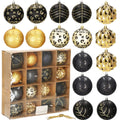 Set globuri de Craciun, 16 bucati, 8cm, 6 modele, negru auriu