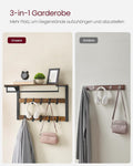 VASAGLE Raft de perete tip cuier, 10 carlige detasabile, sina pentru haine, 30x65x42cm, maro rustic si negru