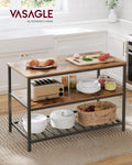 VASAGLE Raft de bucatarie tip insula, cadru de otel cu 3 nivele, stil industrial, 60x120x90cm, maro