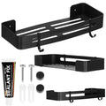 Raft de baie cu 2 agatatori, 2 sisteme instalare pe perete, aluminiu, 32x12x4cm, negru