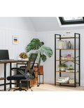 VASAGLE Biblioteca cu 5 etaje din lemn, cadru otel, stil industrial, 30x66x153cm, maro rustic si negru
