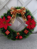 Coronita pentru Craciun, 35 cm, din brad artificial, cu decoratiuni, verde