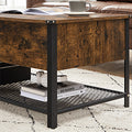 VASAGLE Masuta de cafea cu capac rabatabil, compartiment depozitare ascuns si raft plasa, industrial, 100x55x47cm, maro rustic si negru