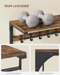 VASAGLE Raft de perete tip cuier, 10 carlige detasabile, sina pentru haine, 30x65x42cm, maro rustic si negru