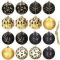 Set globuri de Craciun, 16 bucati, 8cm, 6 modele, negru auriu