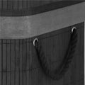Cos de rufe din bambus cu capac, 2 compartimente, sac detasabil, volum 100L, 54x35x60cm, negru