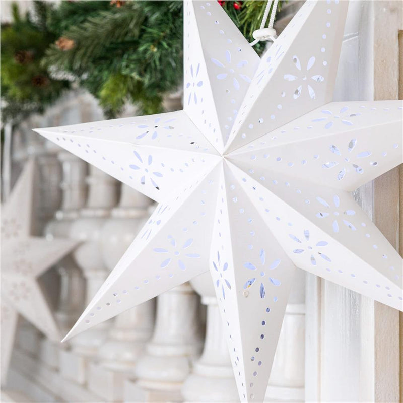 Stea decorativa 3D din hartie ajurata, 50cm, alba